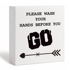 Funny Bathroom Decor Sign, Please Wash Your Hands Before You Go White Box Signs Decor, Humor Funny White Decors Wooden Box Sign Plaque, Decorative Signs for Home Toilet Bath Room Shelf Table Top Desk