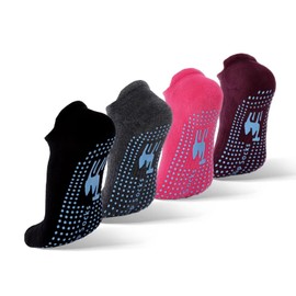 4 Pairs Grip Yoga Socks for Women,Non Slip Pilates Socks, Ankle Socks for Hospital Home Workout Ballet Barre with Grips Athletic,Cushion Socks for Ladies and Grils