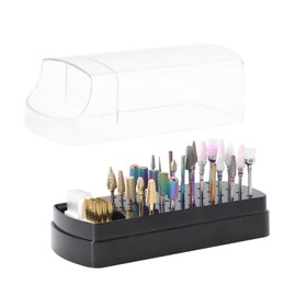2 in 1 Nail Drill Bits Holder and Nail Drill Bits Brushes, 30 Holes Nail Drill Storage Box Organiser Container Display Manicure Tools (Not Included Drill) (Black)