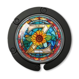 YAZMEEN Stained Glass Initial Foldable Purse Hook for Table, Stained Glass Letter Z, Women's Handbag Hanger Holder, Portable Purse Table Hanger, Funny Desk Hook Gifts for Mom Wife Sister Friend BFF