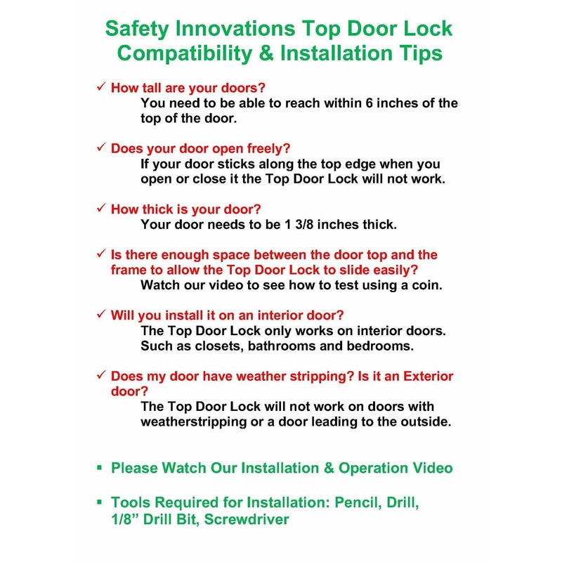 Safety Innovations Child Proof Deluxe Door Top Lock for 1