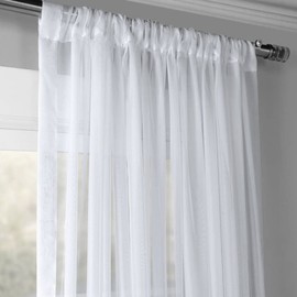 Super Long White Sheer Curtain 120" Long with Rod Pocket - Voile Sheer Curtain Panel