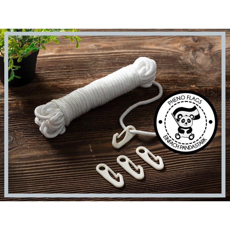 PHENO FLAGS 15 m Flag Rope for Flagpole with Hooks,