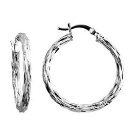 LeCalla Sterling Silver Jewelry Round Rhodium-Plated Texture Hoop Earrings for Women