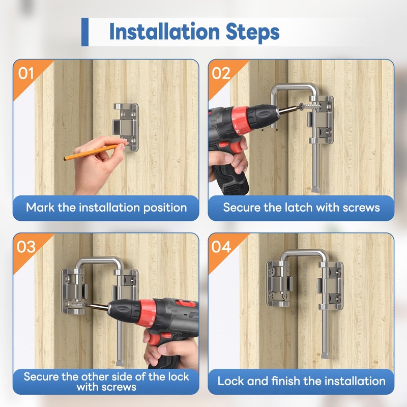 BiceNoning Sliding Door Loop Lock, 90/180 Degree Stainless Steel Patio