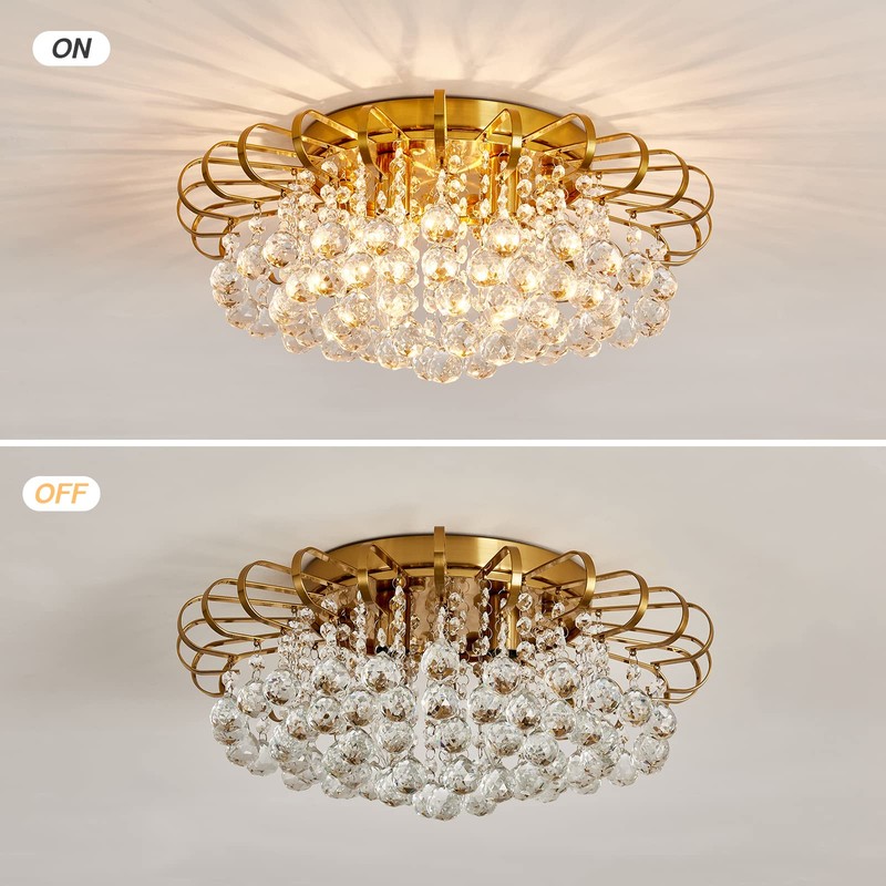 CVKASH 4-Lights Crystal Chandelier Modern Semi Flush Mount Ceiling Light