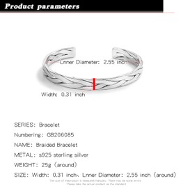 H&Beautimer 925 Sterling Silver Bracelet 7.8-9.3MM Pattern Bracelet For Women Men-Party Charm Jewelry Gift-Unisex Original Silver Open Bangle Free Adjustment (Width 7.8MM, Free Adjustment)