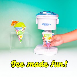 Hawaiian Shaved Ice S700 Kid-Friendly Snow Cone Machine Kit with 3-16oz. Syrup Flavors: Cherry, Grape, and Blue Raspberry, Plus 25 Snow Cone Cups, 25 Spoon Straws, and 3 Black Bottle Pourers