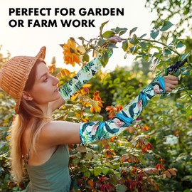 Rokkibom Gardening Arm Sleeves for Women - Breathable Sun Protection Sleeves with Thumb Holes, Thorn Proof & Anti-Slip, Cooling Design (Tropical)