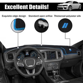 YOSRTER Dashboard Cover for Dodge Charger Accessories 2011-2021 2022 2023 Non-Slip Carpet Pad Dash Cover Mat No Glare UV Rays Blocker Sunshade Protector (Blue Edge Blue Trim