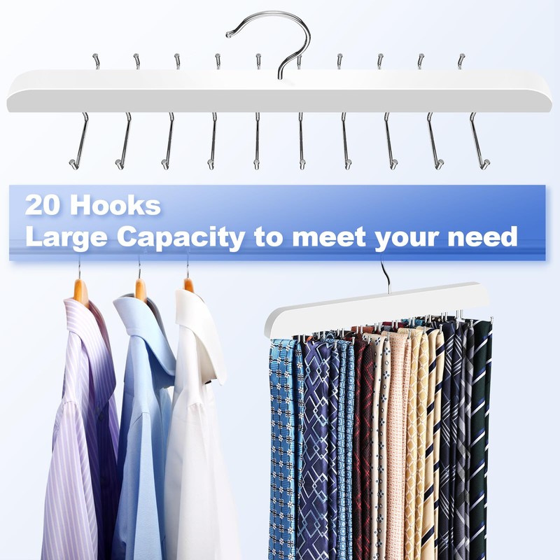 RESOVO Upgraded Tie Rack Hanger with 20 Foldable Metal Hooks,