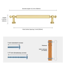 Haliwu 10 Pack/Brushed Gold Cabinet Pulls, Kitchen Cabinet Handles Gold Drawer Pulls Dresser Handles, 5 inch(128mm) Hole Center Handles Zinc Alloy Gold Pulls Hardware