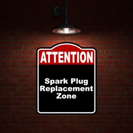 Spark Plug Replacement Zone Attention Red Black Aluminum Composite Sign 20 x 24 inches