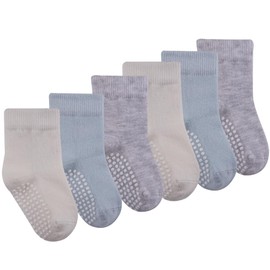 Petit Minou Miso Cotton Crew Socks (6-Pack) with Non-Slip for Baby Infants Toddlers Kids Boys Girls (US, Age, 12 Months, 24 Months, Coastal)