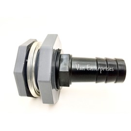 Van Enterprises 1" Bulkhead Fitting Adapter with Straight Hose Barb Connector Kit (1" NPT x 1" Barb) for Rain Barrels, Aquariums, Marine Thru Hull, Water Tanks, Ponds