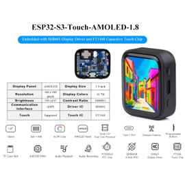 UeeKKoo ESP32-S3 with 1.8inch AMOLED Touch Display Development Board, 32-bit LX7 Dual-Core Processor, 368×448 Pixels, Onboard Audio Codec, Support Offline Speech Recognition and AI Speech Interaction
