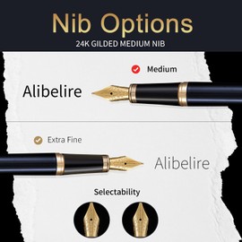 HDDNB Blue Luxury Fountain Pen Set for Men and Women with Gift Box, 24K Gold Finish and Gilded Nib(Extra Fine) with 5 Black Ink Cartridges and Converter