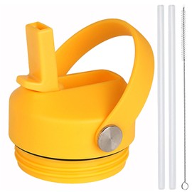 Straw lid for Yeti Rambler Water Bottle 18 26 36 64 oz, Replacement Cap Straw Cap for RTIC 18oz 26oz 36oz, Lid with Straw and Brush and Flexible Handle ﻿ (Alpine Yellow)