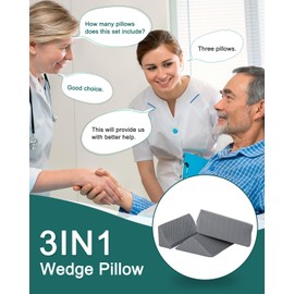 JFNoraiva Foam Wedges for Positioning in Bed | 3in1 R-shaped Wedge Pillow |for Seniors,Adult,Long Term Bedridden Patient,Back Pain Relief,Reduce Snoring,Post Surgery Recovery,Cover Removable,Blue-grey