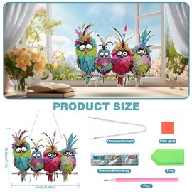 Diamond Painting Fensterbilder, Diamond Painting Anhänger, Vogel Deko Diamant Painting mit Kette, Frühling Hängedeko Fensterschmuck, Diamant Malerei Basteln für Tür, Wand und Garten