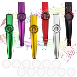 Baxcdyswe Pack of 6 Kazoo Instrument, Metal Kazoos with 12 Interchangeable Membranes, Nose Flute, Suitable for Children, Adults and Music Beginners, Colourful Kazoo for Children Party Favours Gifts