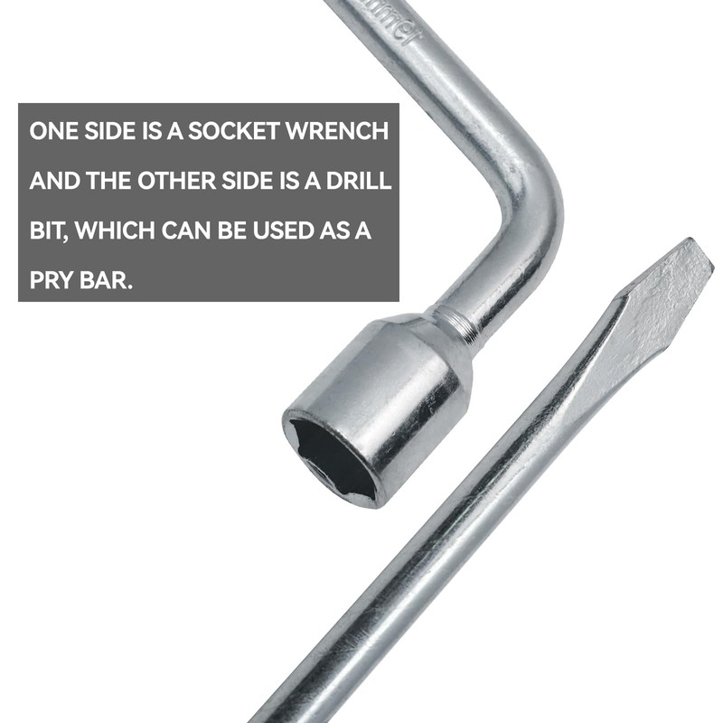 Semetall 19mm Car Spare Tire Lug Wrench,Slotted End Socket Repair