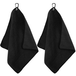 Ymapinc 2 Pcs Microfiber Golf Towels with Carabiner Clip, Ultra Absorbent Towel for Men Women Golf Bag Accessories (Black)