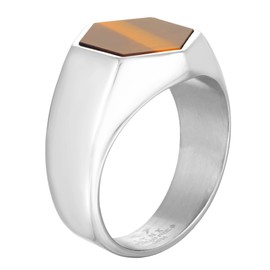 Metro Jewelry Tiger Eye Hexagon Ring for Men in Stainless Steel - 16 MM Wide - Size 10