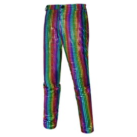 CARUHIF Men's 70s Disco Pants Metallic Sequin Straight Leg Trousers Party Dance Outfits(Z2707KCS,S)