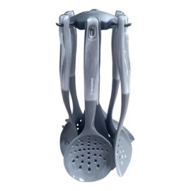 Set De 6 Utensilios De Nylon Para Cocina  Base Giratoria Color Gris                                                                                   