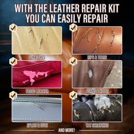 Leather Repair Kit for Furniture, Sofa, Jacket, Car Seats and Purse. Vinyl Repair Kit. Super Easy Instructions to Match Any Color, Restore Any Material, Bonded, Italian, Pleather, Genuine