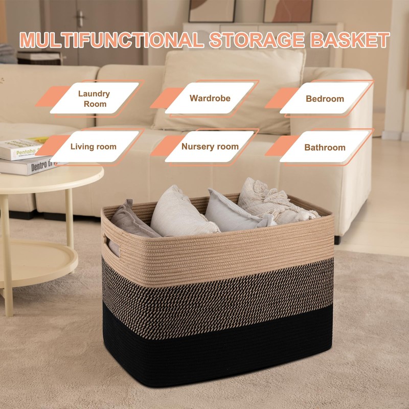 OIAHOMY 108L Super Large Blanket Basket, 25”x16”x16” Rectangle Woven Baskets