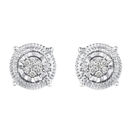 1/10 Ctw Round Natural Diamond Stud Earrings set in 925 Sterling Silver