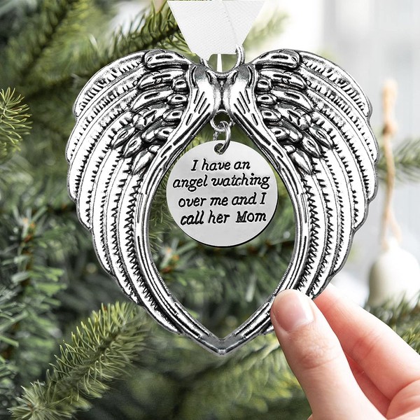 LYPER Christmas Memorial Hanging Ornaments Angel Wings, Memory Gifts Pendant I Have a Angel Watching Over Me I Call Him Dad Xmas Tree Hanging Sympathy Gift for Loss of Loved One in Heaven