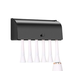 6-Slot Stainless Steel Toothbrush Holder with Cover - Wall Mounted, Dustproof, Self-Adhesive, Rustproof Bathroom Organizer for Toothbrush Storage (Black)