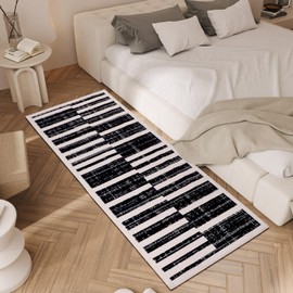 Geanlod Checkered Abstract Runner Rugs 2x6ft for Hallway Non Slip, Modern Low Pile Washable Kitchen Rug Runner, Boho Striped Soft Bedroom Floor Carpets for Laundry Bathroom Shop, Black