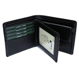 Leather Workmanship Yanaka Bi-Fold Wallet, Cowhide Leather, Medium Verapas Window 188, Black