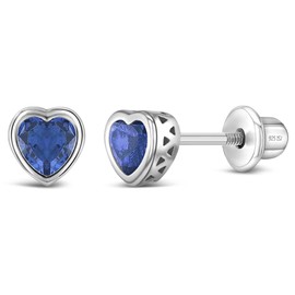 In Season Jewelry CZ Birthstone Heart Kids Earrings - 925 Sterling Silver Hypoallergenic Earrings for Girls with Secure Screw Backs - Safe & Comfortable for Toddlers, Kids & Little Girls