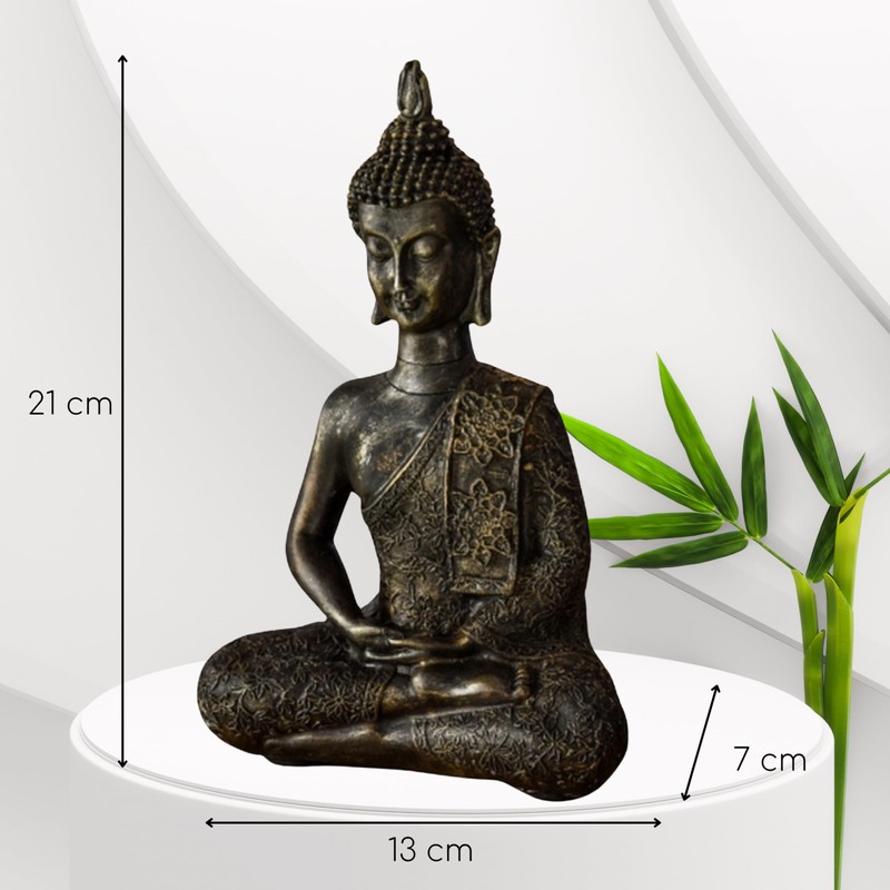 Zen Light Thai Buddha Figurine, Resin, Bronze, 10 x 23