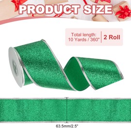 PATIKIL 20 Yards x 2.5" Christmas Ribbon, Metallic Wired Ribbon Shine Gift Wrapping Ribbon for Craft Birthday Wedding Festival Decoration, Green Silver
