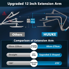 HUUKE 12'' Rainfall Shower Head Combo, Brushed Nickel High Pressure Shower Heads with Flexible Curved Arm & 4-Setting Handheld Sprayer, 60'' Hose, Stainless Steel