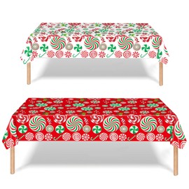 2 Pack Christmas Table Cloth Party,137x274cm Rectangle Large Plastic Lollipop Tablecloth Snowman Party Tableware Decorations,Xmas Tablecovers Party for Winter Holiday Xmas Party Dinner Table Cloths