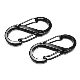 S-Shape Carabiner Clips, 50mm Black Metal, Twin Pack