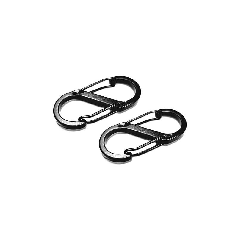 S-Shape Carabiner Clips, 50mm Black Metal, Twin Pack