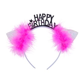 LUX ACCESSORIES White Glittery Cat Ears Pink Furry Happy Birthday Girls Headband