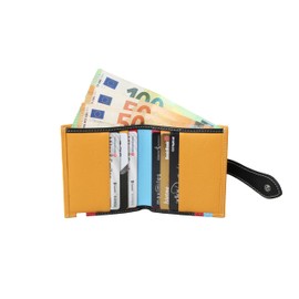 grande 3803 Genuine Leather Card Holder For Women and Men Slim Minimalist Card Case Small Snap Wallet (Black Multicolor)