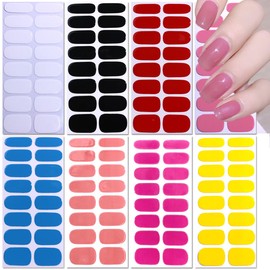 8Sheets Solid Color Nail Stickers - Semi Cured Gel Nail Strips Stickers Self Adhesive Multicolored Gel Nail Stickers with Nail File Nail Strips Full Wrap Nail Polish Stickers for Women Nail Decoration
