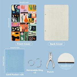 SUPERDANT Retro Plaid Greeting Card Organizer Vintage Abstract Patterns Postcard Binder Birthday Wooden Cards Keeper Storage 2-Rings Photo Album for Wedding Holiday with Punch and 20 Pockets