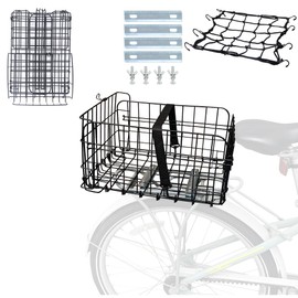 WEEROCK Rear Bike Basket Wire Mesh Detchable Foldable Rear Rack Basket Bike Accessories