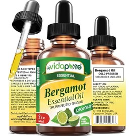 myVidaPure Bergamot Essential Oil 100% Pure Natural Undiluted 2 fl oz- 60 ml for Beauty, Skin, Hair, Aromatherapy, Soaps, Candles, Reed Diffusers, Perfume